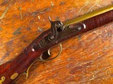Exceedingly Rare BRASS BARREL American Pennsylvania Kentucky Long Rifle Tiger Maple Inlays Engraved Swan - 3 of 15