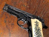 Smith & Wesson Model 59 Double Action Semi Auto Pistol Custom Engraved w/ Carved Ivory Grips 9mm S&W - 9 of 11