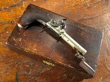 Fine Engraved English Solid Silver Percussion Screw Bbl Folding Trigger Snap Bayonet Pocket Pistol 1830's - 1 of 15