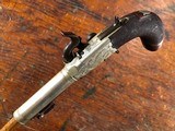 Fine Engraved English Solid Silver Percussion Screw Bbl Folding Trigger Snap Bayonet Pocket Pistol 1830's - 3 of 15