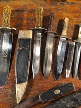 ANTIQUE BOWIE KNIFE COLLECTION 13 Civil War Era Fighting Knives & Daggers Wostenholm Rodgers Woodhead Barnes Etched Blades - 7 of 11
