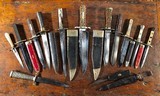 ANTIQUE BOWIE KNIFE COLLECTION 13 Civil War Era Fighting Knives & Daggers Wostenholm Rodgers Woodhead Barnes Etched Blades - 1 of 11