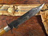 Large 1800's Frontier Mountain Man Clip Point Bowie Knife w/ Belt & Sheath *RARE* Early American West Fighting Knife - 3 of 12