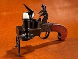 Large & Exceptional Richards London Flintlock Tinder Lighter Fire Starter Pistol Heavy Brass Candlestick w/ Door Circa 1790-1820 - 2 of 11