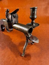 Wonderful Ross London Engraved Flintlock Tinder Lighter Fire Starter Pistol Brass Candlestick w/ Door Inscribed Silver 1790-1810 - 5 of 10