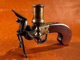 Fine Crossley Manchester England Brass Flintlock Tinder Lighter Fire Starter Pistol w/ Candlestick Tabletop Tavern Tool 1800-1830 - 3 of 11