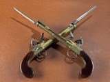 PAIR Brander & Potts London Brass Box Lock Flintlock Blunderbuss Pistols w/ Snap Bayonets RARE Large Napoleonic Era Coach/Naval Defense Guns