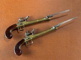 PAIR Brander & Potts London Brass Box Lock Flintlock Blunderbuss Pistols w/ Snap Bayonets RARE Large Napoleonic Era Coach/Naval Defense Guns - 8 of 15