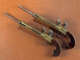 PAIR Brander & Potts London Brass Box Lock Flintlock Blunderbuss Pistols w/ Snap Bayonets RARE Large Napoleonic Era Coach/Naval Defense Guns - 9 of 15