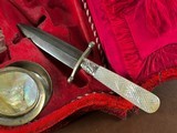 Wild West Saloon Madam's Lady of the Night Cased Engraved .22 Pocket Revolver Knife & Accs RARE 1870's Ladies' Pearl Pistol Dagger Set - 9 of 14