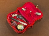 Wild West Saloon Madam's Lady of the Night Cased Engraved .22 Pocket Revolver Knife & Accs RARE 1870's Ladies' Pearl Pistol Dagger Set - 5 of 14