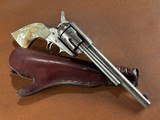 Rare Browning Bros Utah Shipped 1873 Colt Frontier Six Shooter Single Action Army Revolver .44-40 Nickel 1897 Carved Steer Head Pearl Slim Jim Holster - 1 of 15