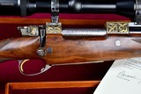 INCREDIBLE DUMOULIN DOUBLE SQUARE BRIDGE MAUSER IN .375 HH -- MAGNUM ACTION -- 24K GOLD ENGRAVED -- ALL FACTORY OPTIONS - 3 of 20