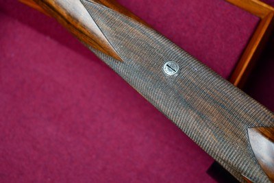 INCREDIBLE DUMOULIN DOUBLE SQUARE BRIDGE MAUSER IN .375 HH -- MAGNUM ACTION -- 24K GOLD ENGRAVED -- ALL FACTORY OPTIONS - Image 17 of 20