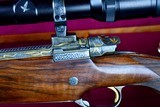 INCREDIBLE DUMOULIN DOUBLE SQUARE BRIDGE MAUSER IN .375 HH -- MAGNUM ACTION -- 24K GOLD ENGRAVED -- ALL FACTORY OPTIONS - 7 of 20
