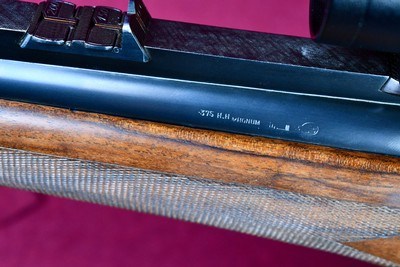 INCREDIBLE DUMOULIN DOUBLE SQUARE BRIDGE MAUSER IN .375 HH -- MAGNUM ACTION -- 24K GOLD ENGRAVED -- ALL FACTORY OPTIONS - Image 9 of 20