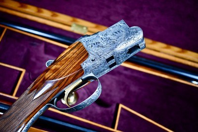 INCREDIBLE 1965 BROWNING SUPERPOSED DIANA GRADE 20GA 2 BARREL SET -- JOSE BAERTEN ENGRAVED -- MARVIN HUEY CASED - Image 11 of 19