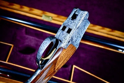 INCREDIBLE 1965 BROWNING SUPERPOSED DIANA GRADE 20GA 2 BARREL SET -- JOSE BAERTEN ENGRAVED -- MARVIN HUEY CASED - Image 10 of 19