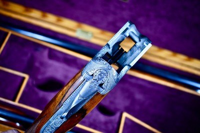 INCREDIBLE 1965 BROWNING SUPERPOSED DIANA GRADE 20GA 2 BARREL SET -- JOSE BAERTEN ENGRAVED -- MARVIN HUEY CASED - Image 12 of 19