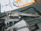 RUGER NEW VAQUERO (MFG.2009) HIGH GLOSS STAINLESS 45 COLT 5.5 INCH BBL. USED AS NEW IN ORIG.BOX WITH PAPERWORK. - 7 of 14