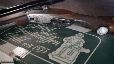 Simson Suhl Drilling- 6.5x57r x 12 Gauge with .22 Hornet Full Length Insert