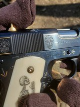 Custom Hand Engraved Colt 1911 38 Super Day Of The Dead Theme Mexican Gold and Platinum inlays Scrimshawed Custom Grips WOW - 7 of 15