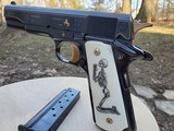 Custom Hand Engraved Colt 1911 38 Super Day Of The Dead Theme Mexican Gold and Platinum inlays Scrimshawed Custom Grips WOW - 13 of 15