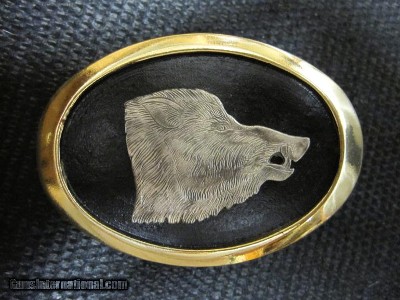 Engraved Boar's Head Silver/Brass Belt Buckle