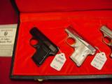 FN Baby Browning Auto Pistol 3 Gun Set in Browning Presentation Case, Renaissance, Lighweight, and Std Model, Mint Condition - 2 of 11