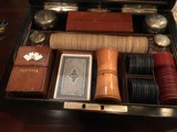 Antique late 1800s rosewood gambling box casino traveling kit with Engraved Remington Derringer - 2 of 12