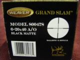 Weaver Grand Slam Model 800478 6-20x40 A/O Matte Ballistic-X Reticle Free Shipping - 1 of 3