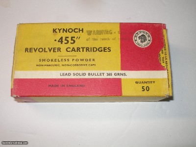 KYNOCH FULL BOX OF .455 REVOLVER CARTRIDGES