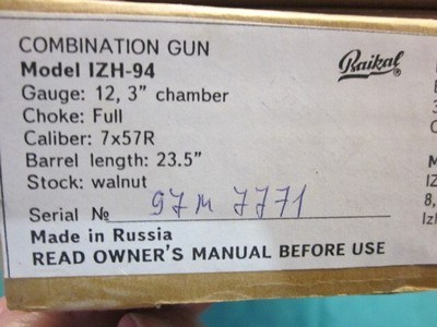 Baikal IZH-94 Combination Gun 12Ga.shotgun/7x57R Rifle - Image 10 of 10