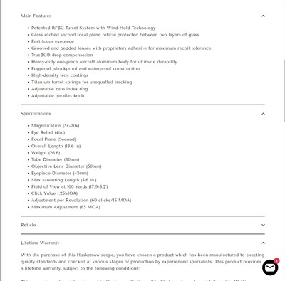 Huskemaw Blue Diamond 5-20x50 Gen 1 Scope