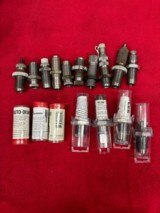 Lot of 17 New and Used Lee Quick Trim Dies and Auto Disk Riser 