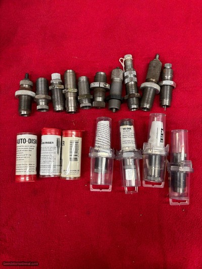 Lot of 17 New and Used Lee Quick Trim Dies and Auto Disk Riser 