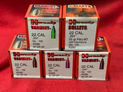 Lot of Hornady .22 Cal Varmint #2265 &.22 Cal#2267 Reloading Bullets (500 Bullets)