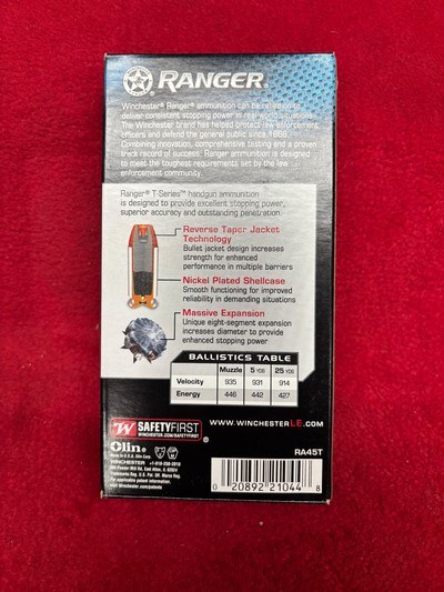Winchester T-Series Ranger .45 auto 230 Gr Jacketed Hollow Points Ammo.......200 Rounds - Image 3 of 7