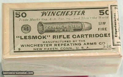 WINCHESTER MFG.
.22 RIMFIRE "LESMOK" RIFLE CARTRIDGES.
SWISS IMPORT SEAL