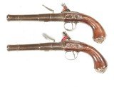 PAIR OF SILVER MOUNTED QUEEN ANNE FLINTLOCK PISTOLS BY 