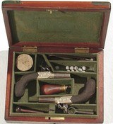 CASED PAIR OF ENGLISH TURN BARREL PERCUSSION POCKET PISTOLS - 2 of 6