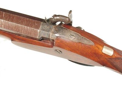 BRITISH 12 BORE PERCUSSION BIG GAME RIFLE IN IT'S ORIGINAL WALNUT BOX BY 