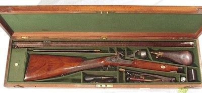 BRITISH 12 BORE PERCUSSION BIG GAME RIFLE IN IT'S ORIGINAL WALNUT BOX BY 