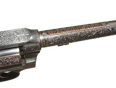 FABULOUS JOHN WARREN GOLD INLAID ENGRAVED COLT NEW SERVICE REVOLVER - Image 10 of 18