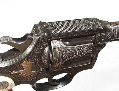 FABULOUS JOHN WARREN GOLD INLAID ENGRAVED COLT NEW SERVICE REVOLVER - Image 11 of 18