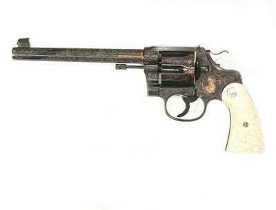 FABULOUS JOHN WARREN GOLD INLAID ENGRAVED COLT NEW SERVICE REVOLVER