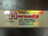 HORNADY DANGEROUS GAME SERIES SUPERFORMANCE 458 WIN MAG 3 BOXES - 1 of 1
