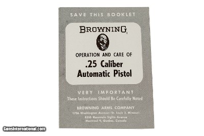 BROWNING 25 AUTO BOOKLET