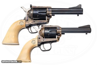 COLT NEW FRONTIER 22 LR WITH 22 MAG CYLINDER AND 2ND GEN NEW FRONTIER 45 LONG COLT WITH 45 ACP CYLINDER - CASED SET - COLT IVORY GRIPS - Image 2 of 7