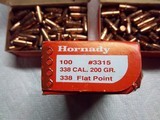 Hornady 338 caliber 200 gr. Flat Point